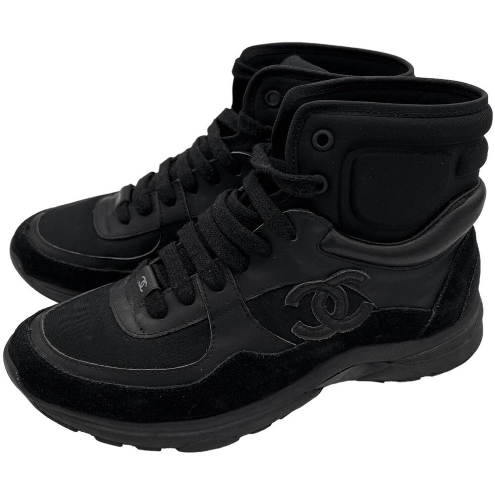 Chanel black high top lambskin and neoprene sneakers - Picture 2 of 6